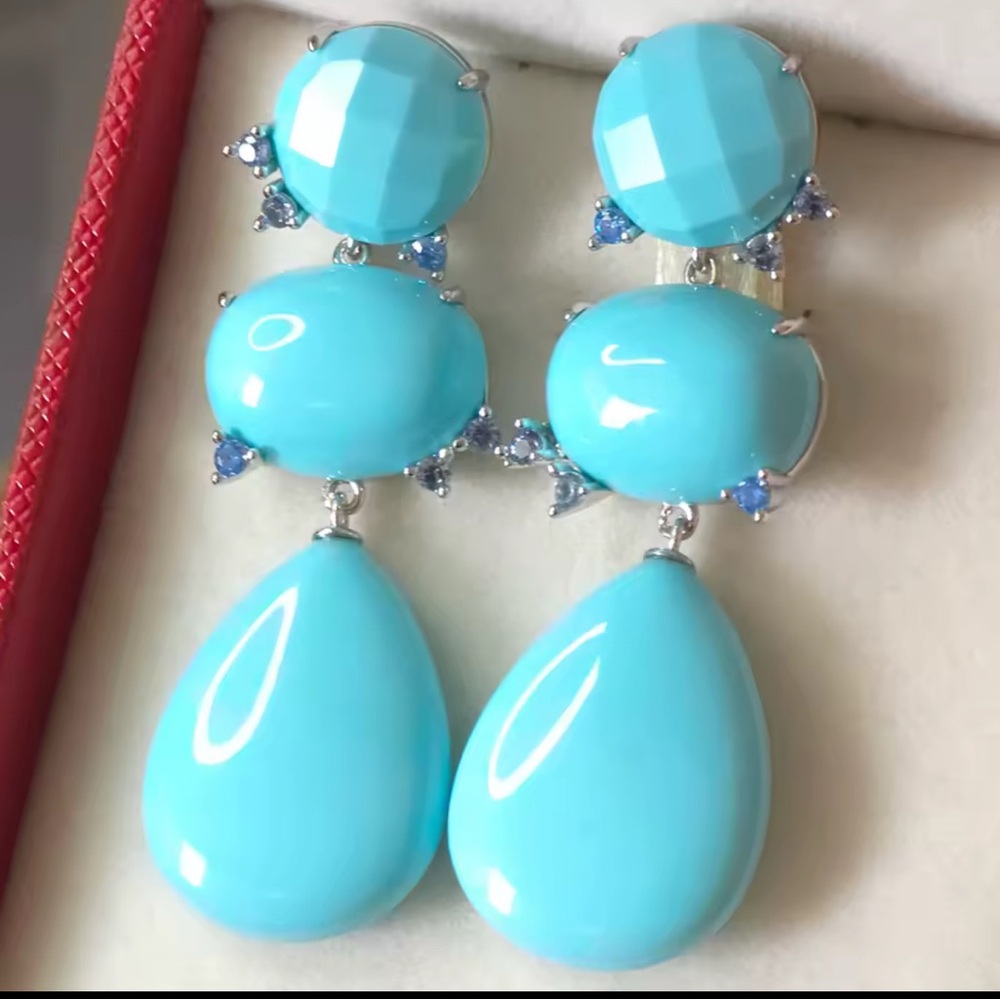 Long Blue Turquoise Water Drop Dangle Earrings